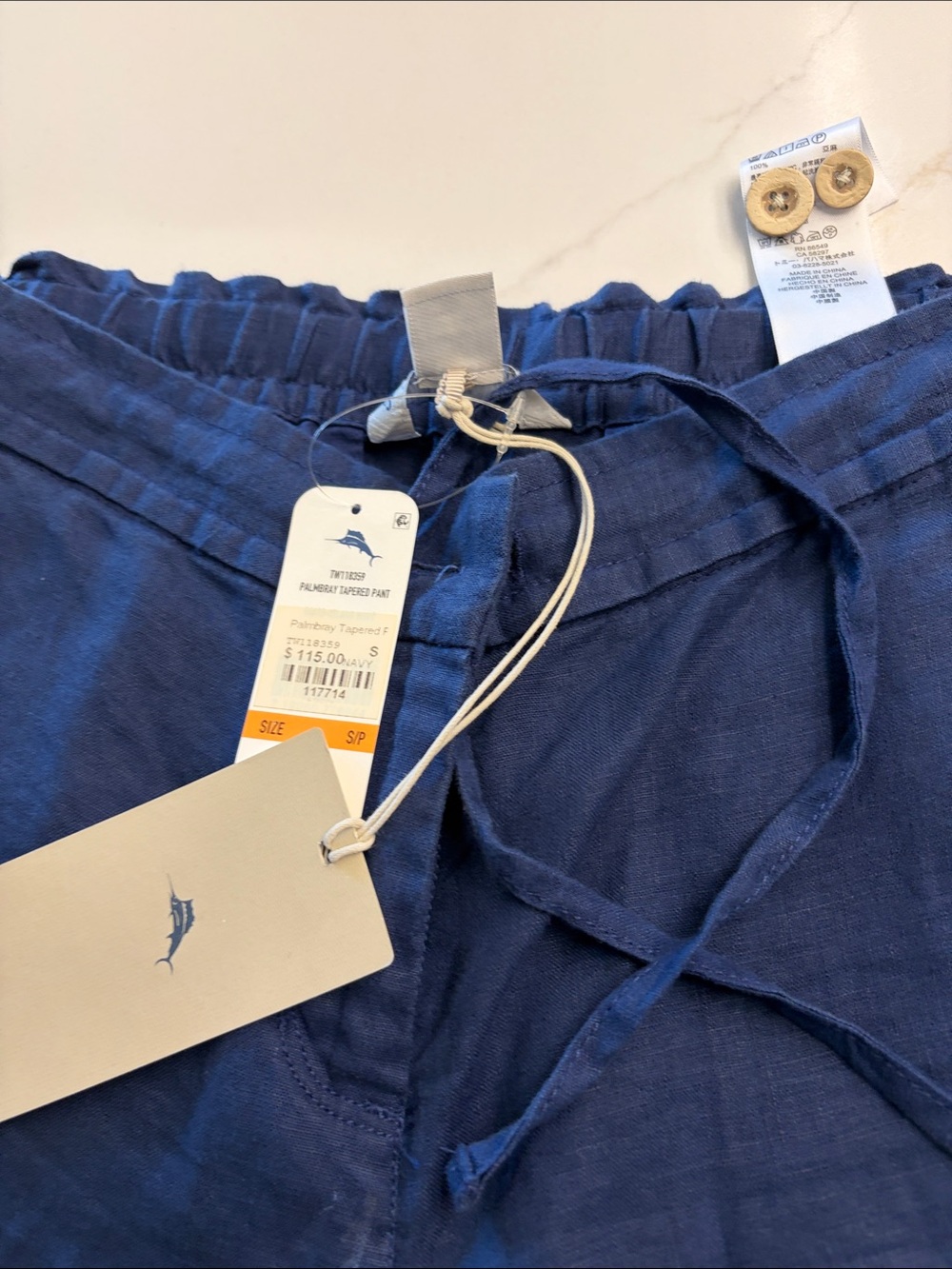 Tommy Bahama Woman’s  Drawstring Linen-Blend Pants — Navy - Picture 2 of 4